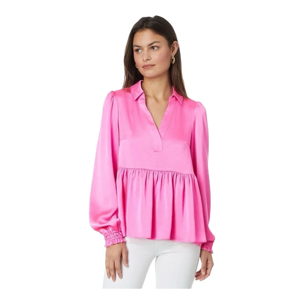 Lilly Pulitzer‎ Jaylene Dark Pink Party Puff Long Sleeve Jacquard Size 10